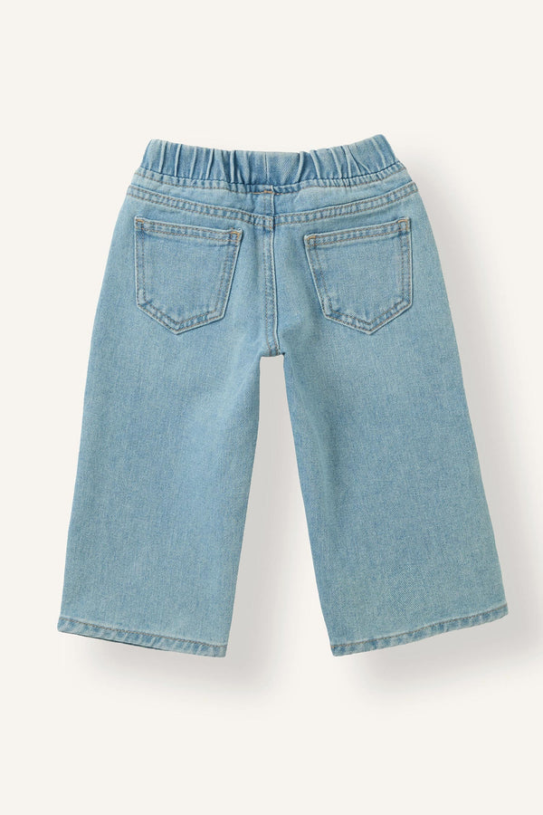 100% Cotton Wide Leg Elastic Waist Lace-Up Jeans Baby Girl