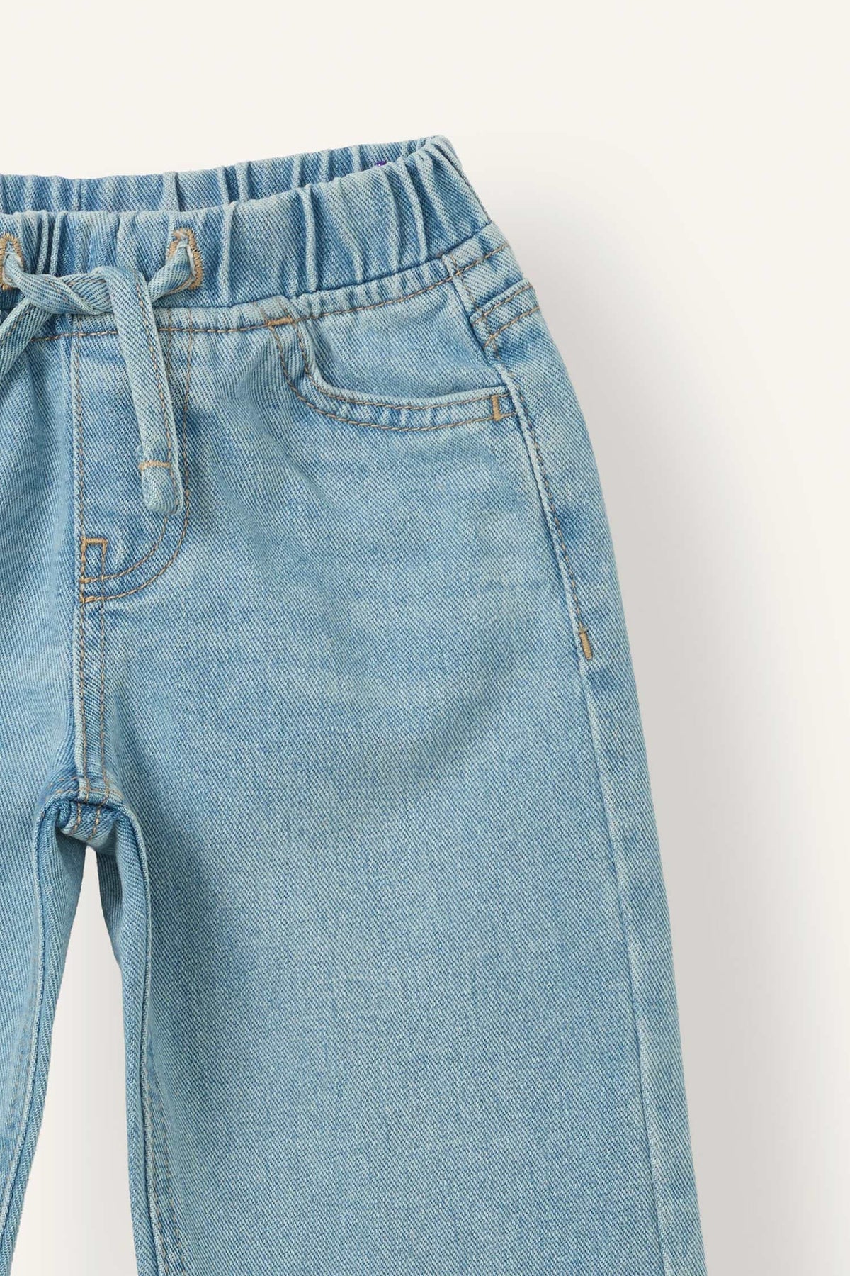 100% Cotton Wide Leg Elastic Waist Lace-Up Jeans Baby Girl