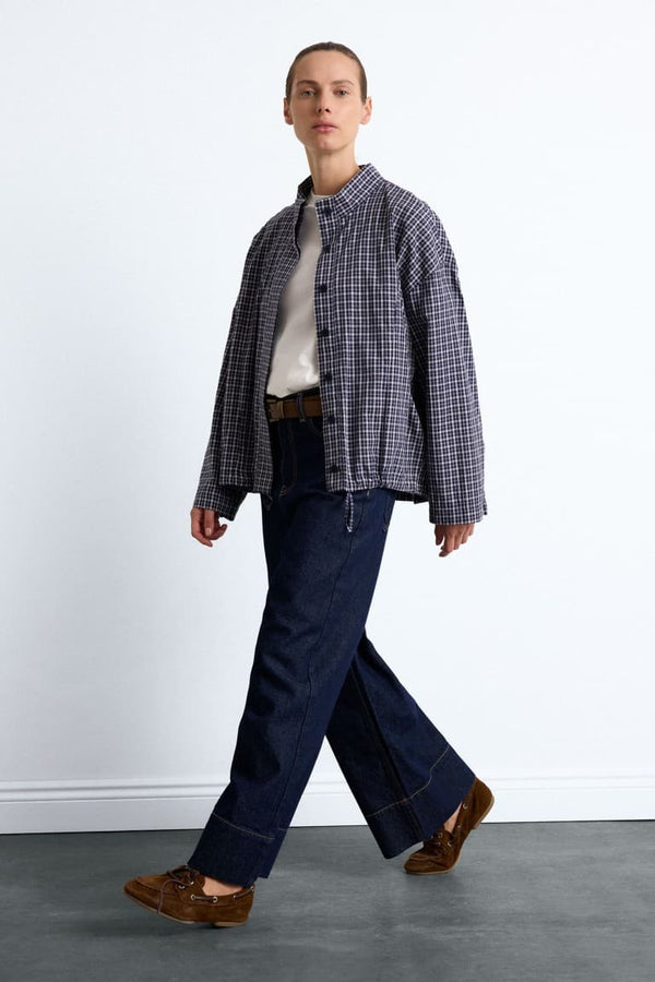 100% Cotton Baggy Fit Wide Leg Pocket Wash Belted Jeans
