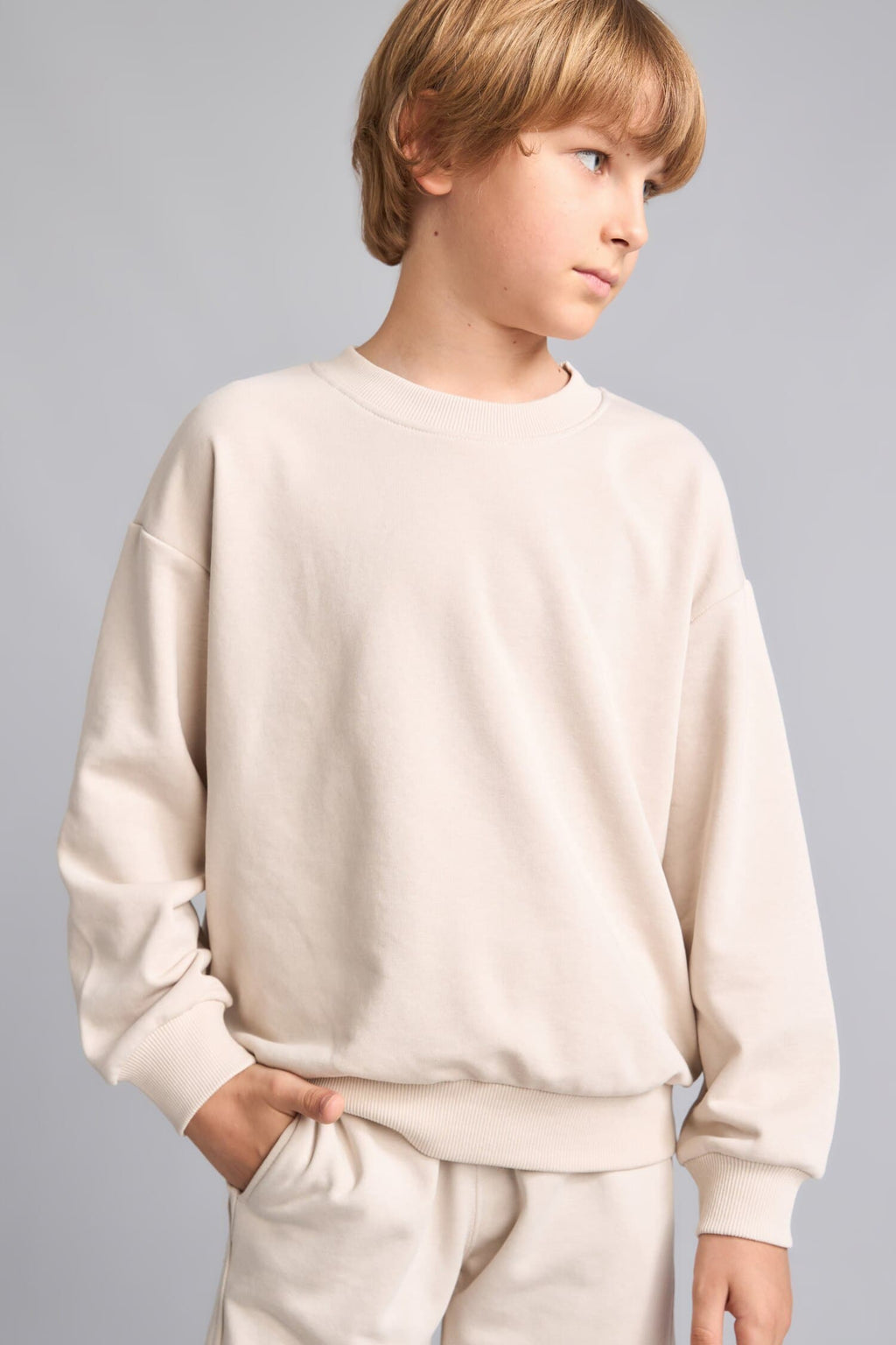 Overless Crew Neck Beige Sweatshirt Boy
