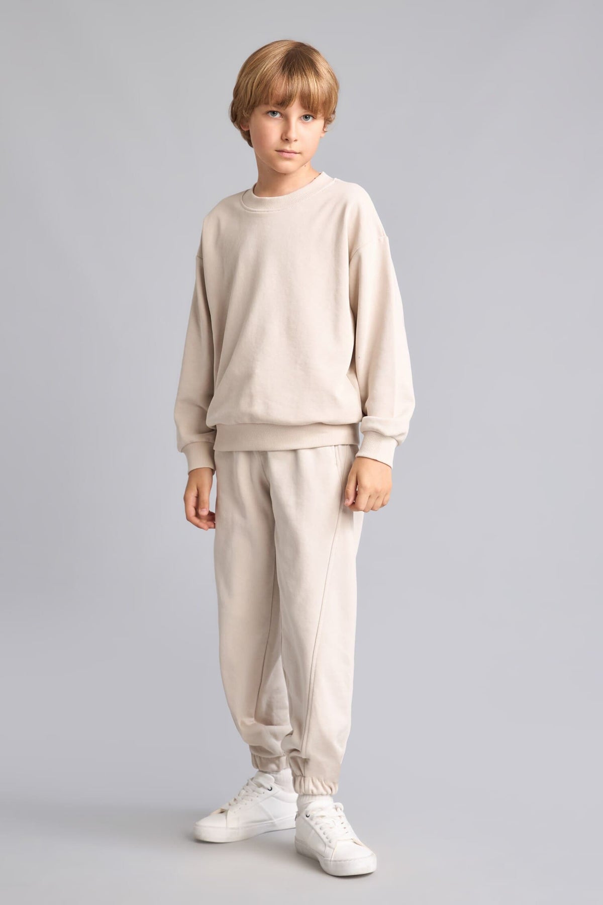 Overless Crew Neck Beige Sweatshirt Boy