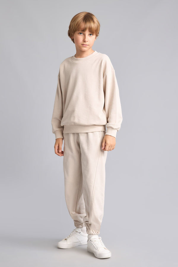 Overless Crew Neck Beige Sweatshirt Boy