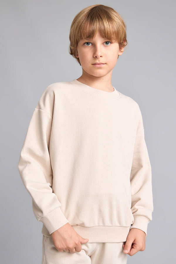 Overless Crew Neck Beige Sweatshirt Boy