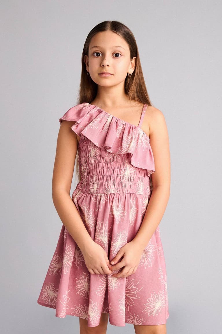 Ruffle Detailed Patterned Dress Girl
