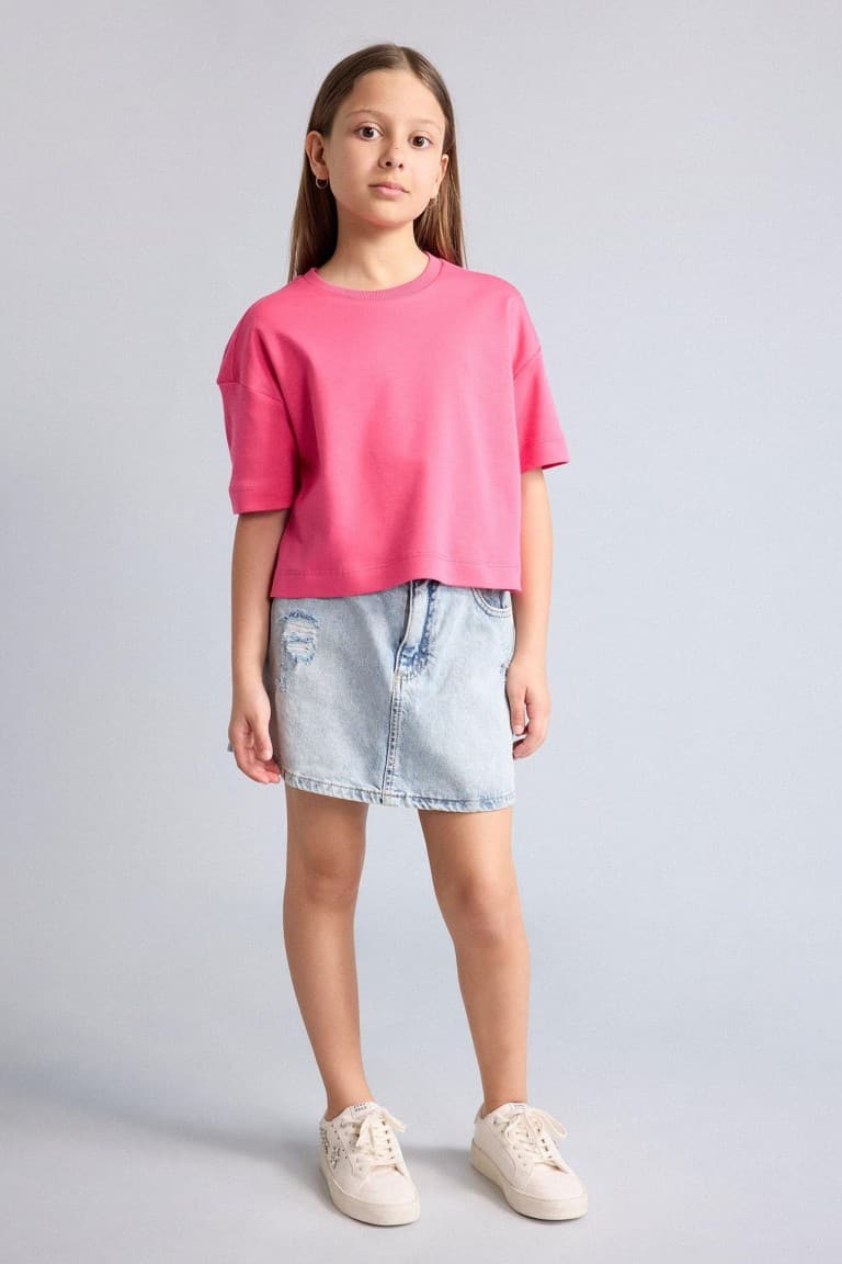 100% Cotton Crew Neck Short Sleeve T-Shirt Girls