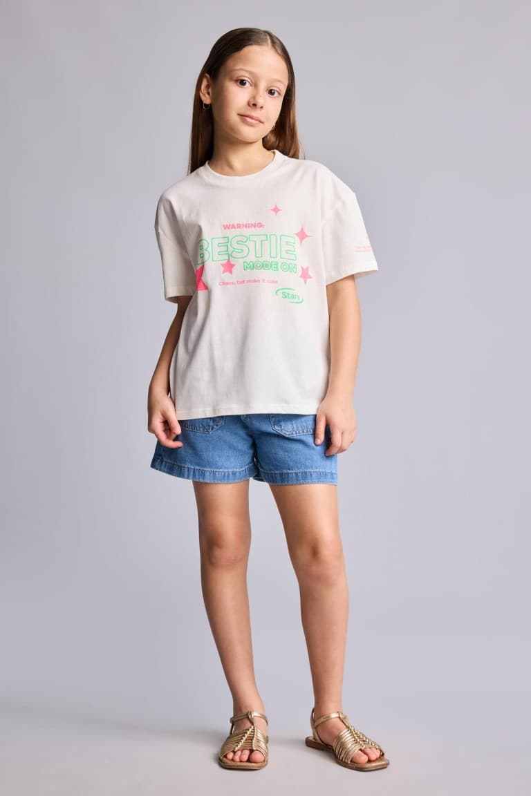 100% Cotton Crew Neck Printed Short Sleeve T-Shirt Girls Secondary image