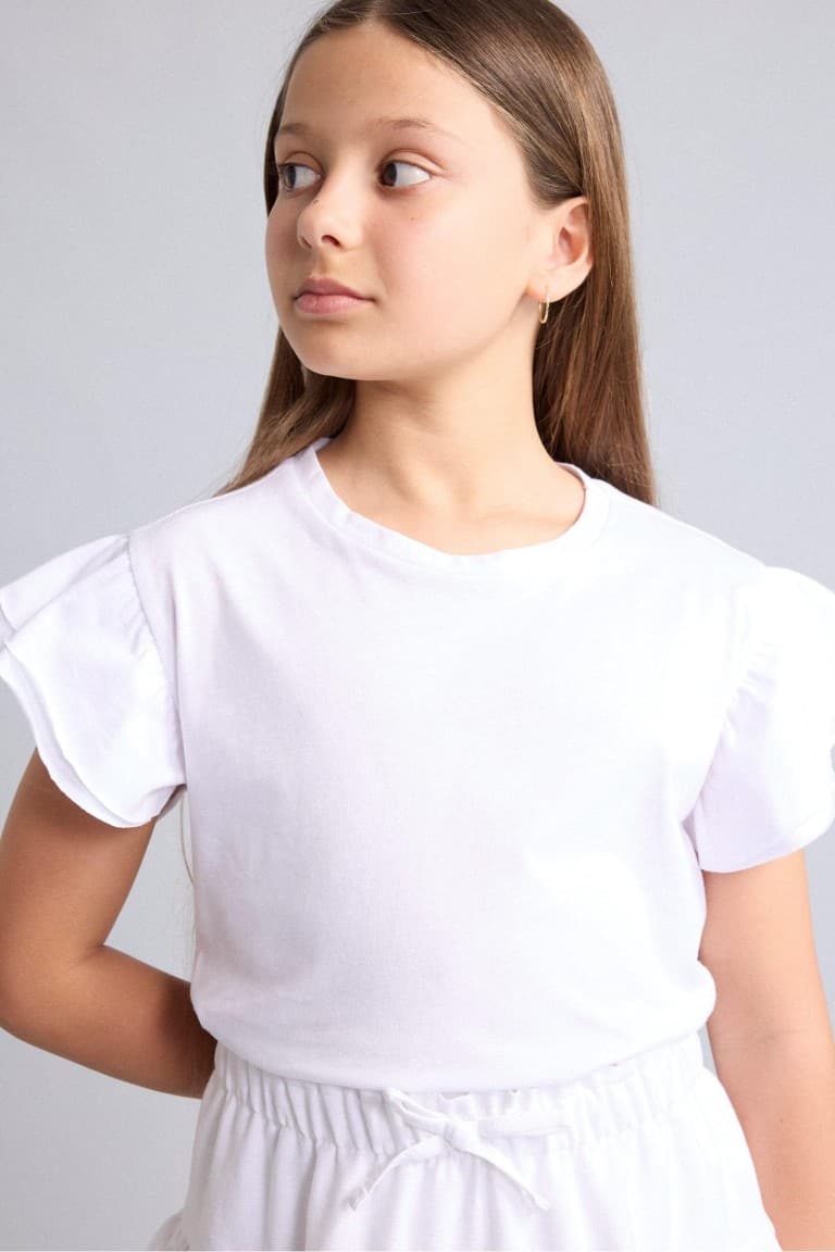 Regular Crew Neck Combed Short Sleeve T-Shirt Girl