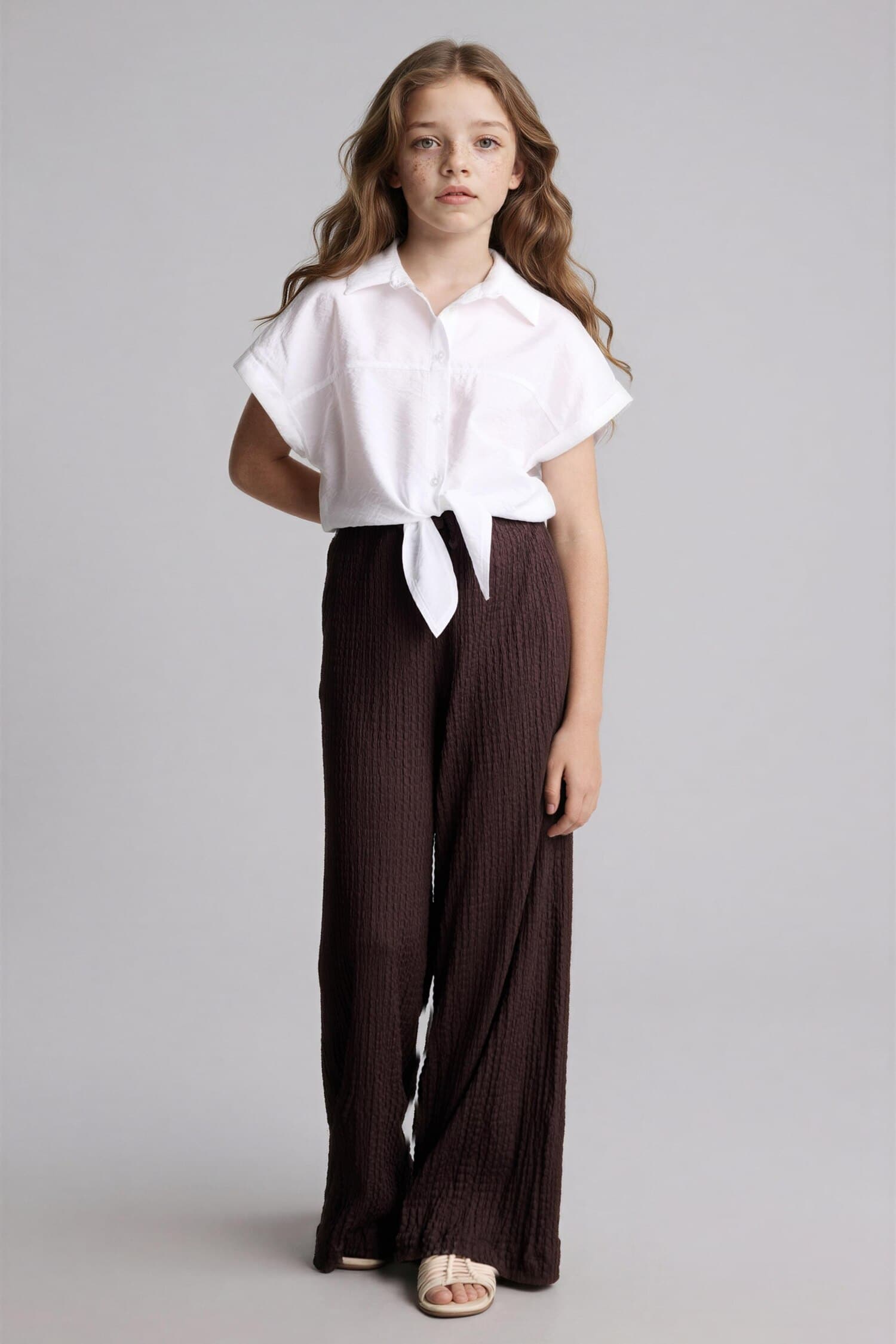 Wide Leg Crinkle Fabric Pants Girl Secondary image