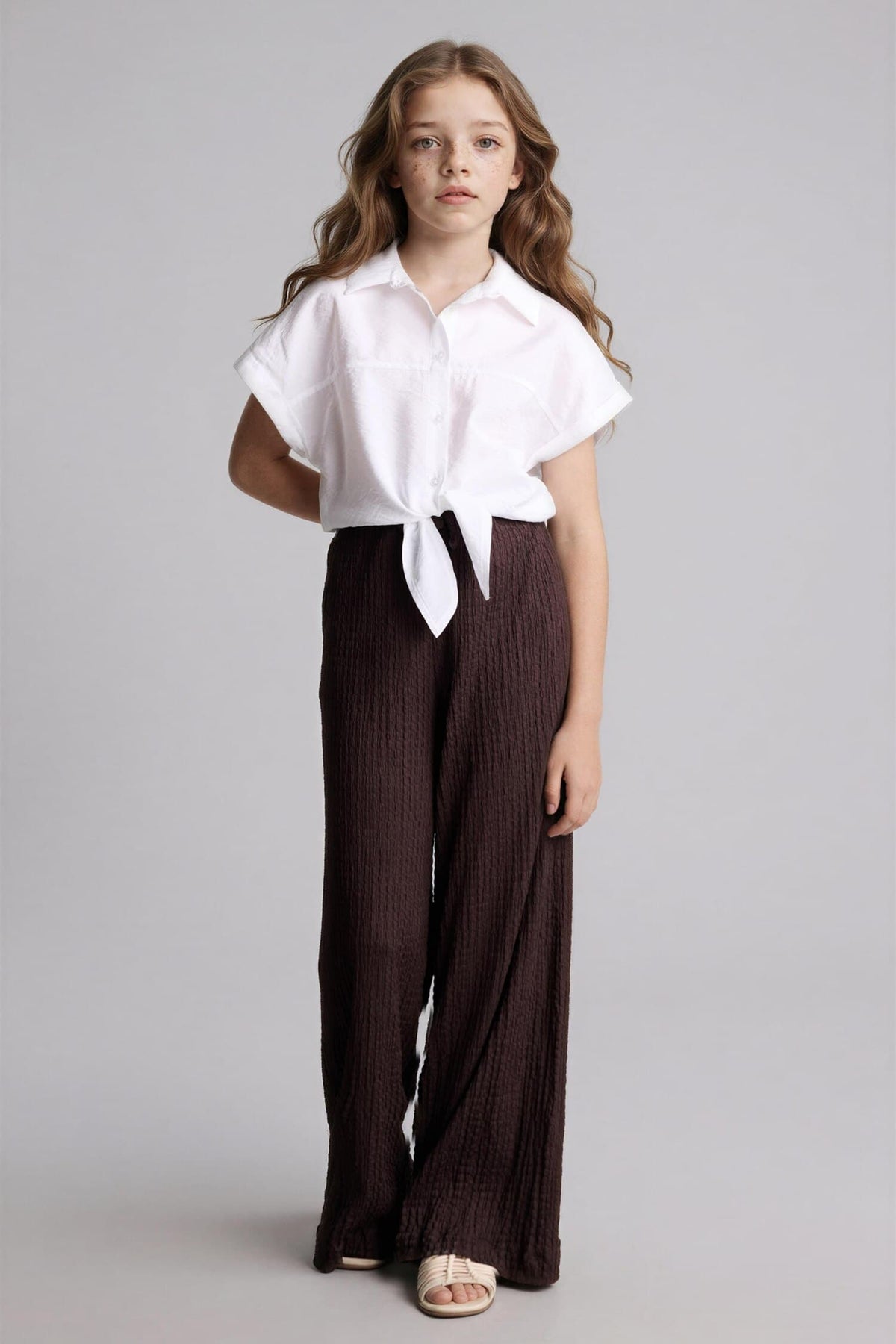 Wide Leg Crinkle Fabric Pants Girl