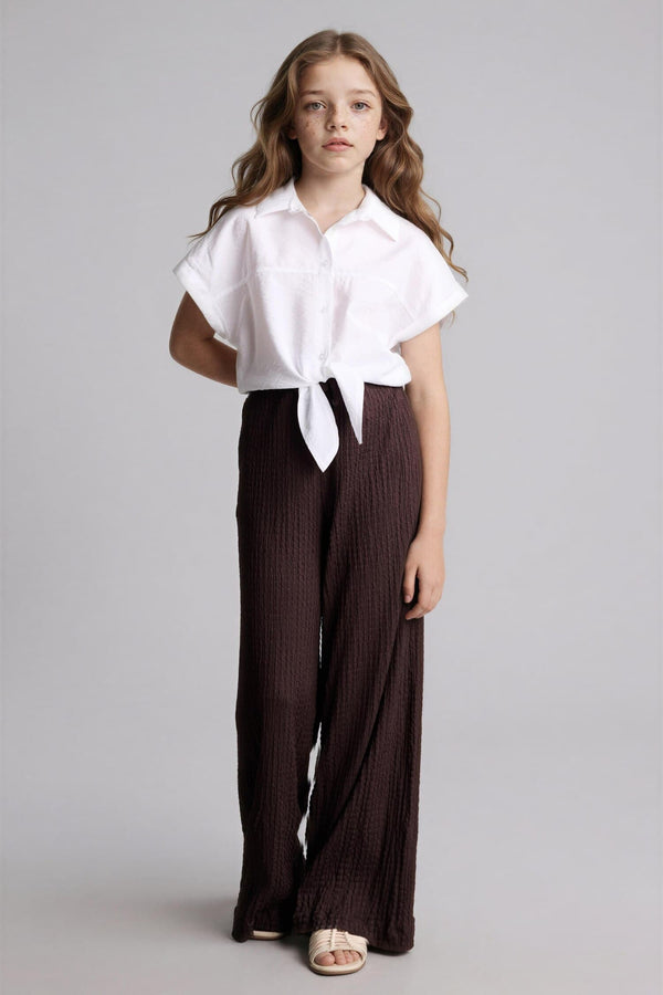Wide Leg Crinkle Fabric Pants Girl