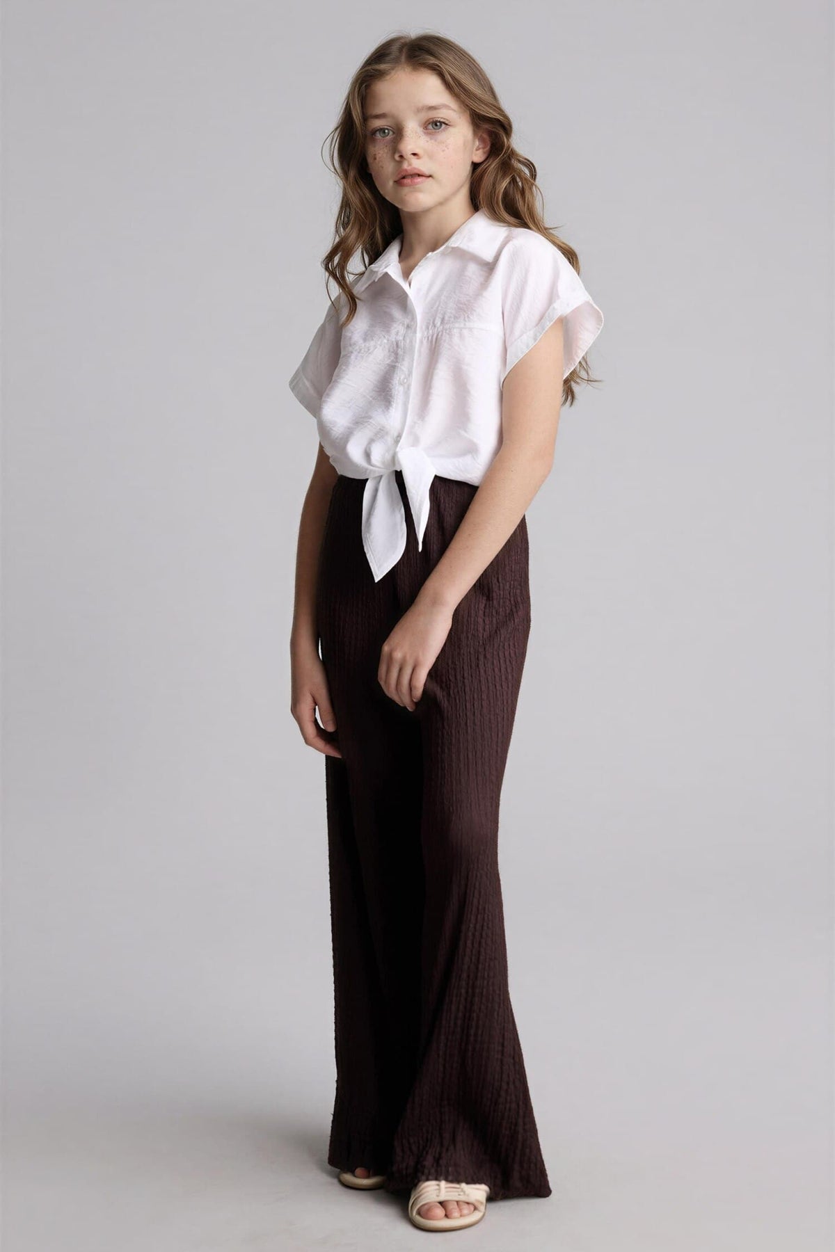 Wide Leg Crinkle Fabric Pants Girl