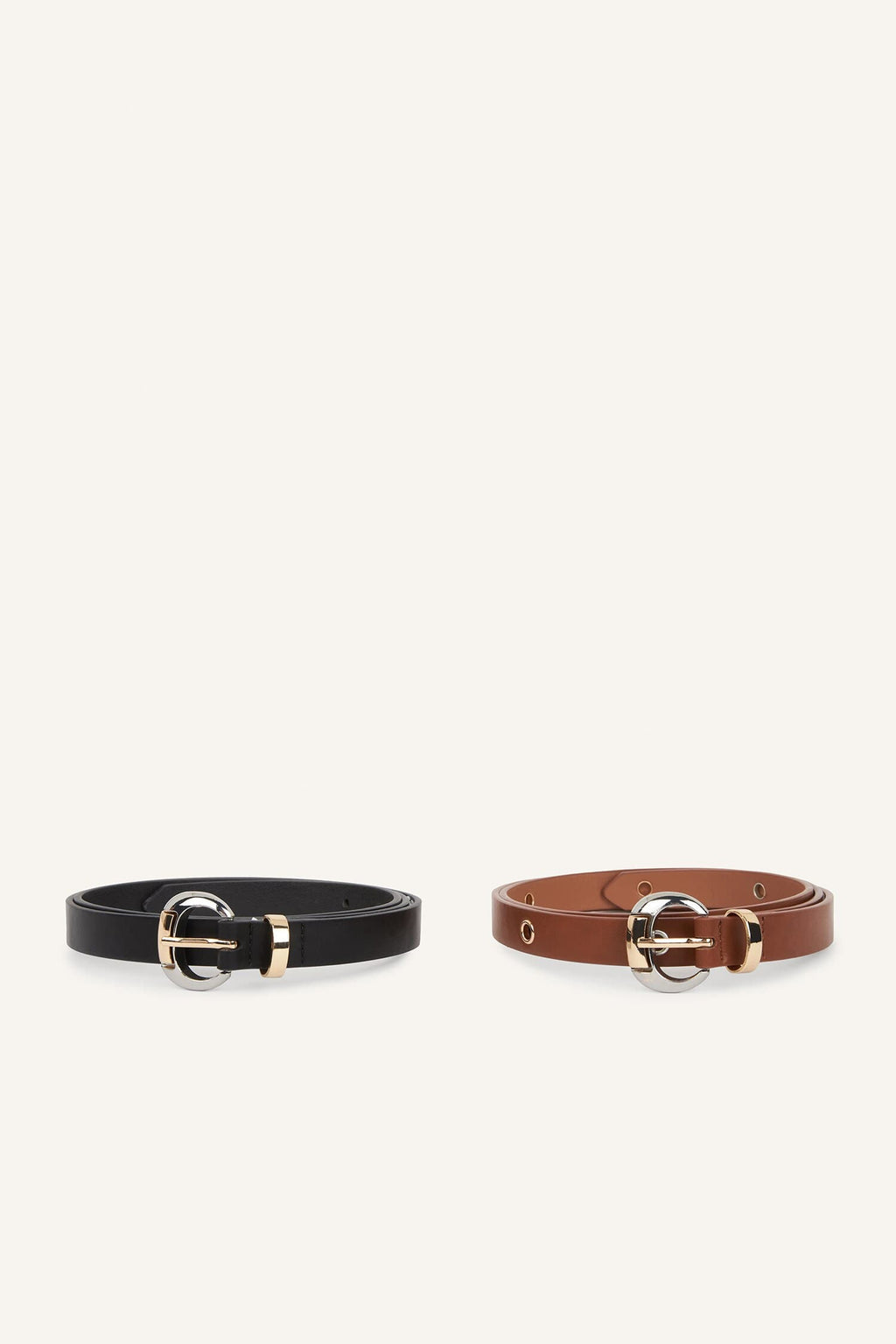 Women Oval Buckle Faux Leather 2-Pack Casual Belt