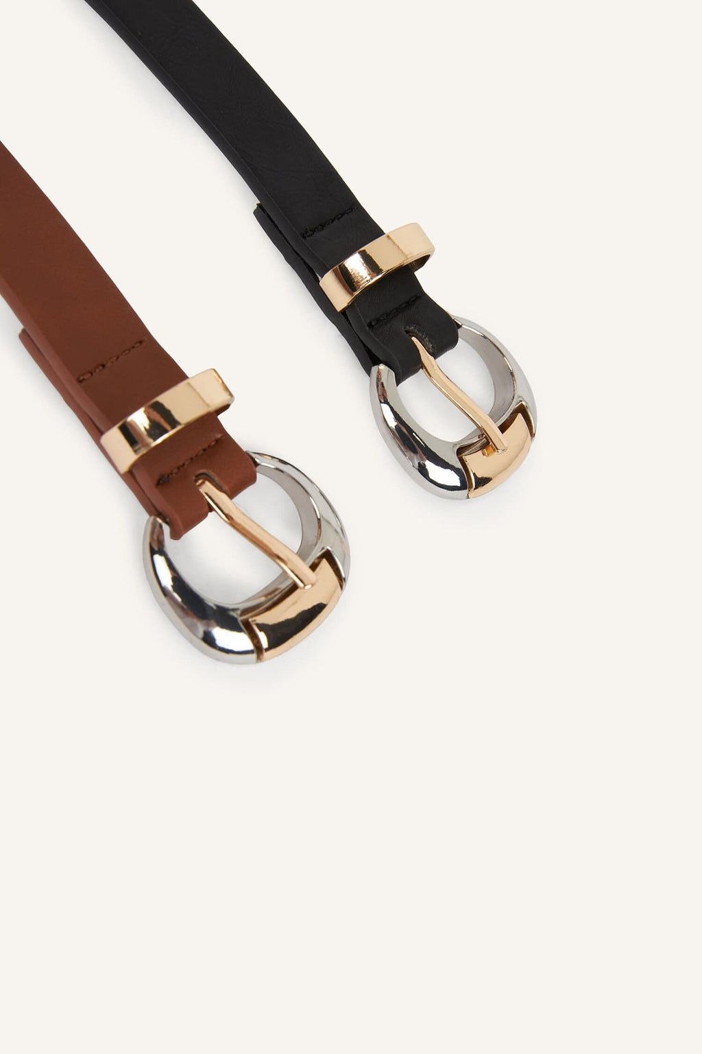 Women Oval Buckle Faux Leather 2-Pack Casual Belt