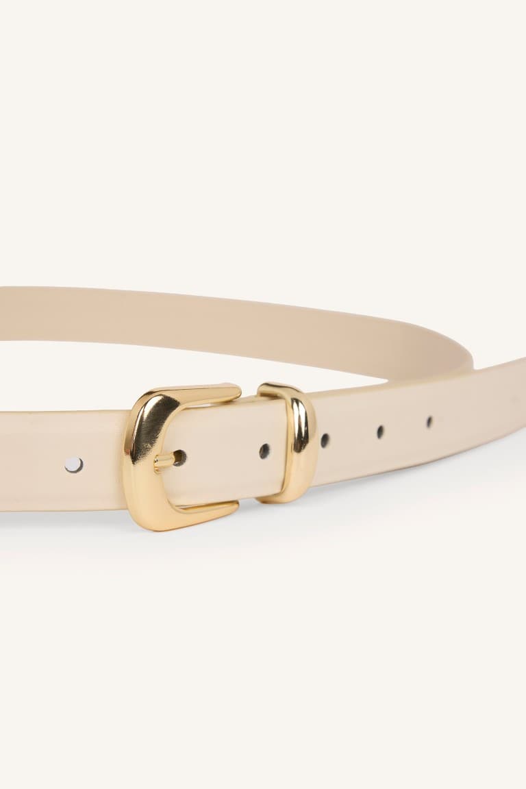 Women Metal Rectangle Buckle Thin Faux Leather Jean Belt