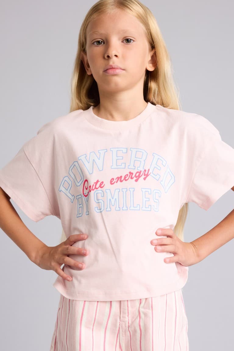 Crew Neck Slogan Printed Short Sleeve T-Shirt Girls