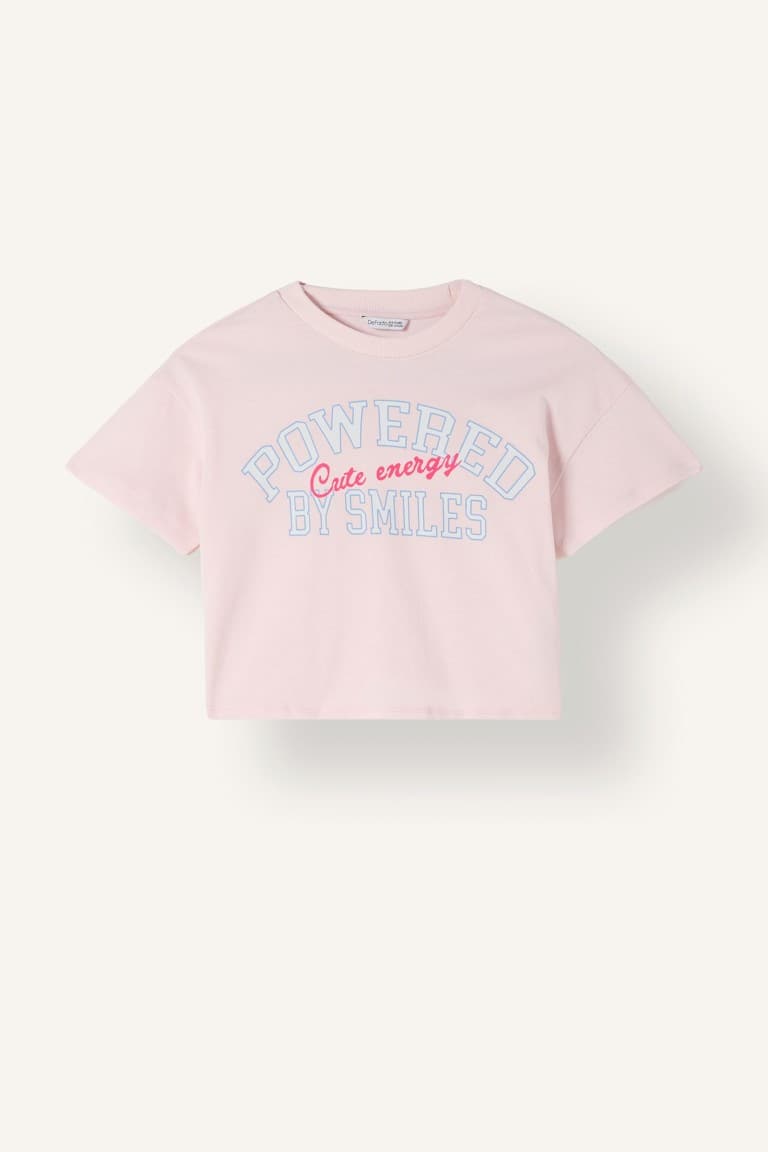 Crew Neck Slogan Printed Short Sleeve T-Shirt Girls