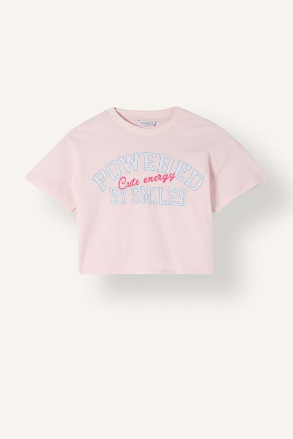 Crew Neck Slogan Printed Short Sleeve T-Shirt Girls