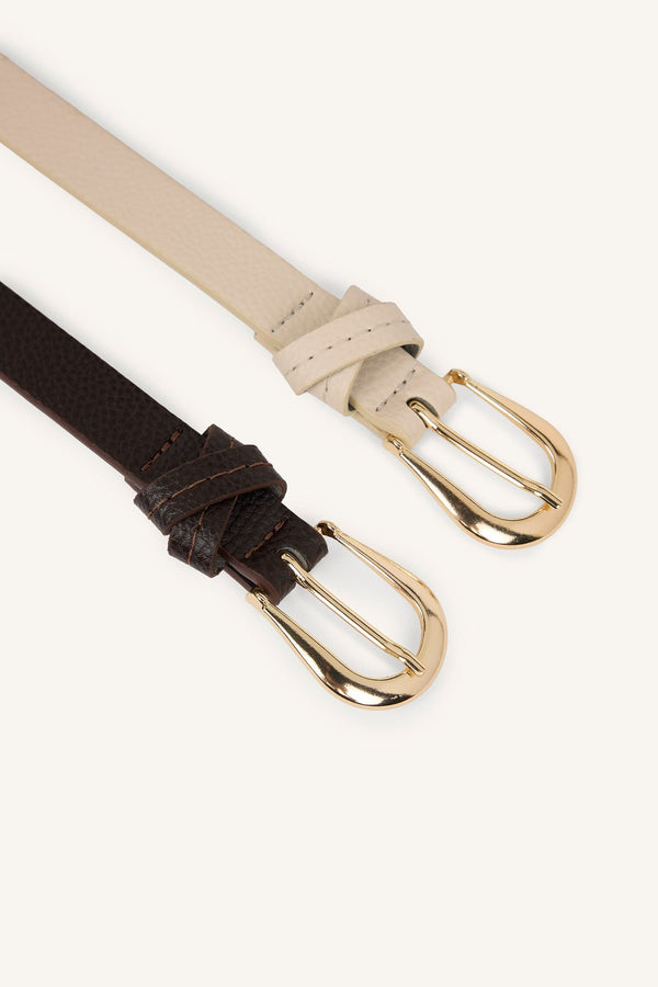 Women Oval Metal Buckle Faux Leather 2-Pack Casual Belt