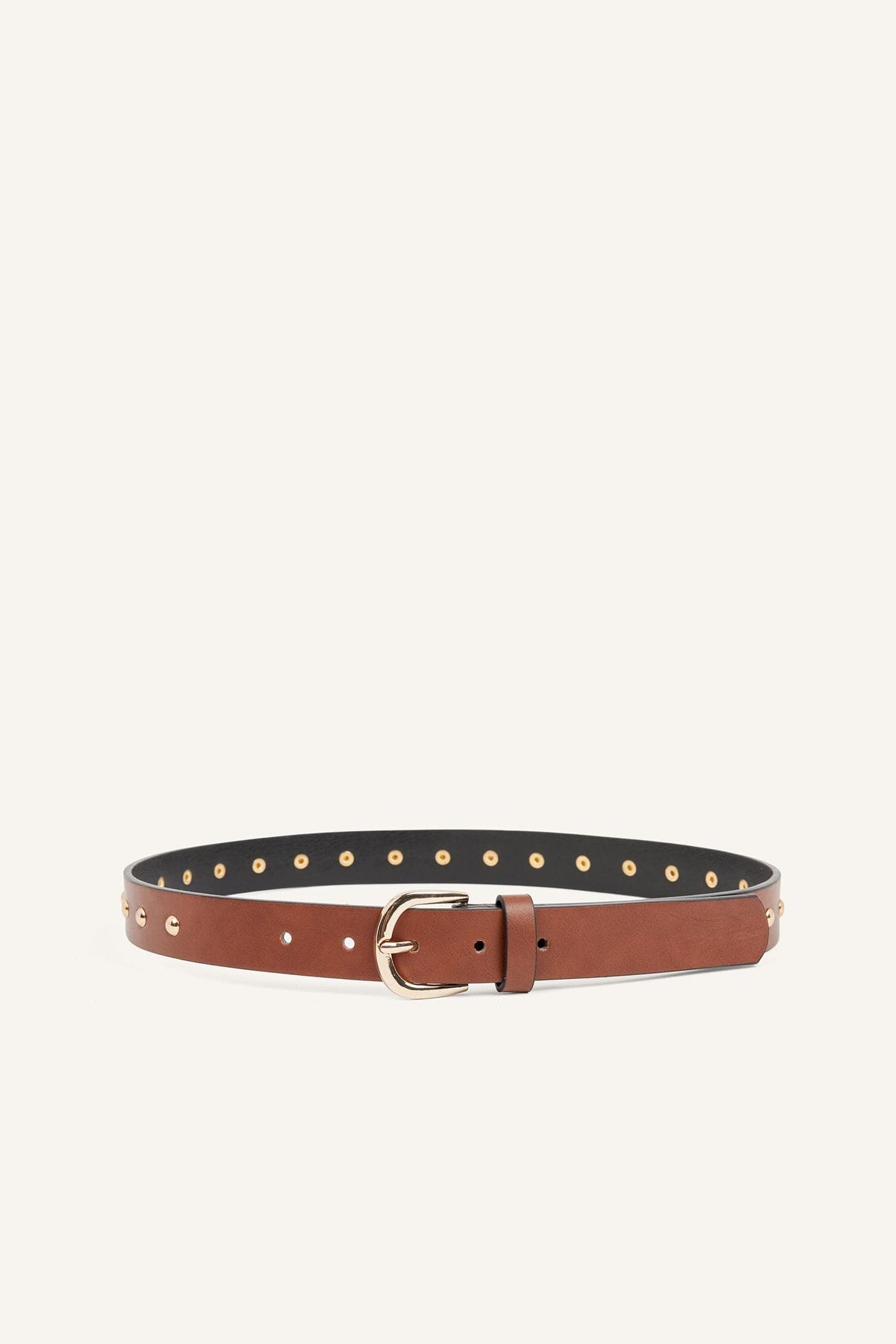 Women Rectangle Buckle Faux Leather Jean Brown Belt