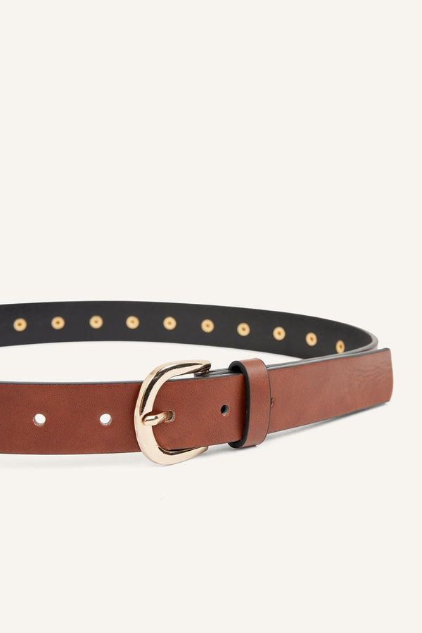 Women Rectangle Buckle Faux Leather Jean Brown Belt