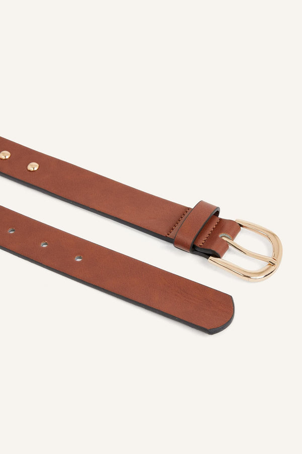 Women Rectangle Buckle Faux Leather Jean Brown Belt
