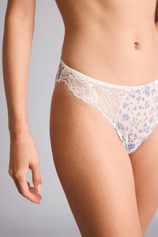 Elastic Waistband Floral Light Blue Tulle Panties