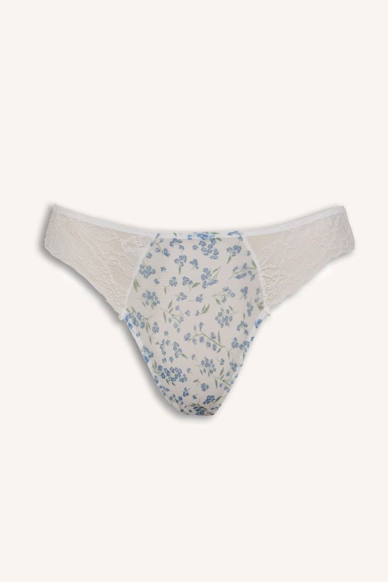 Elastic Waistband Floral Light Blue Tulle Panties