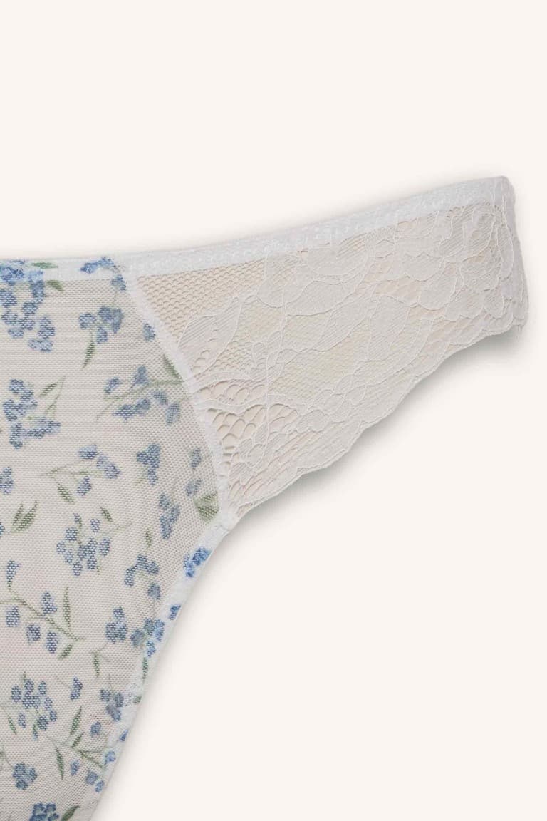 Elastic Waistband Floral Light Blue Tulle Panties