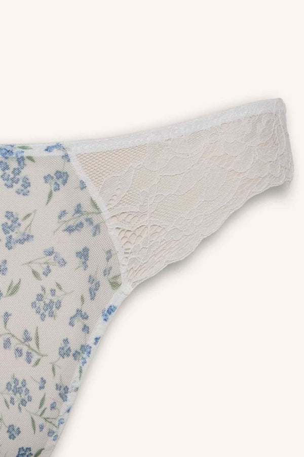 Elastic Waistband Floral Light Blue Tulle Panties