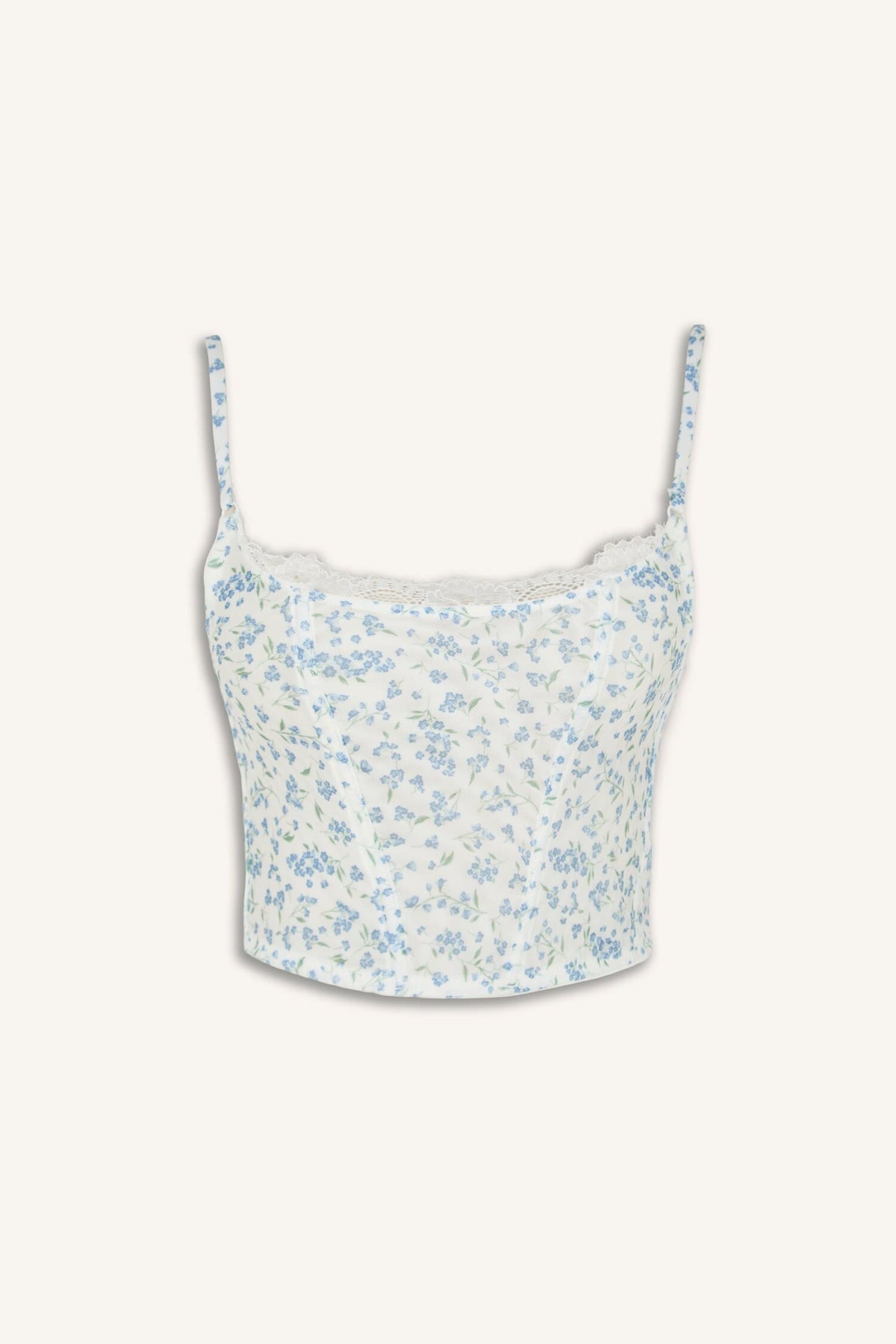 Floral Thin Strap Lace Detailed Light Blue Pajama Top