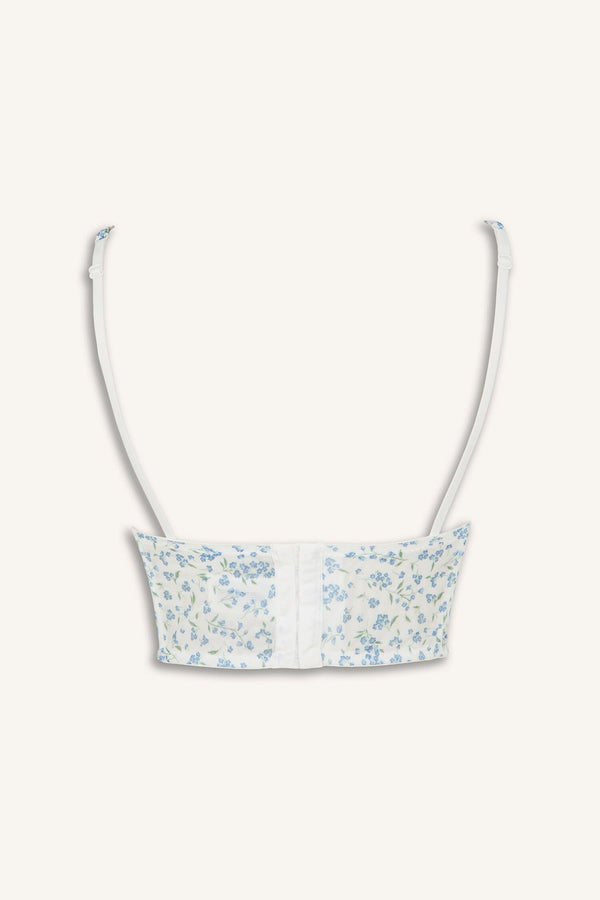 Floral Thin Strap Lace Detailed Light Blue Pajama Top