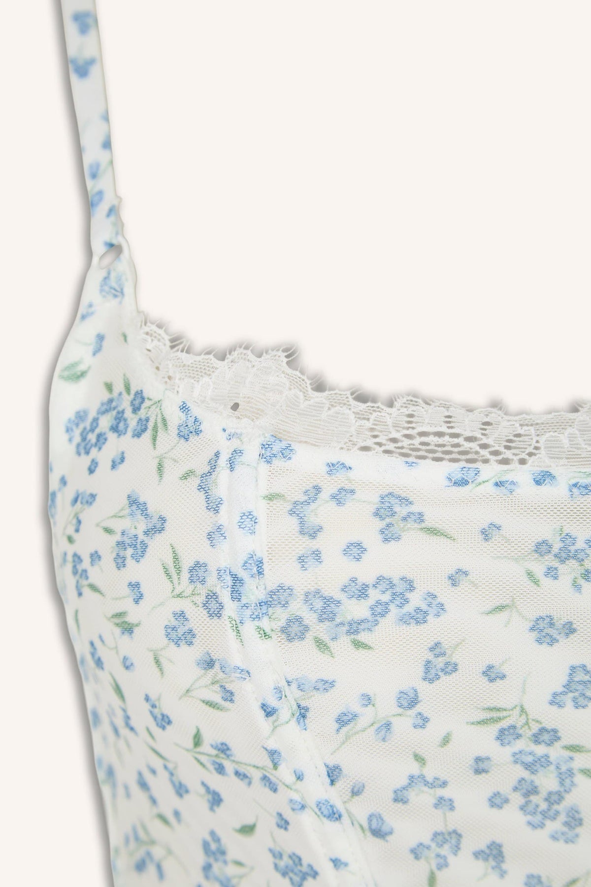 Floral Thin Strap Lace Detailed Light Blue Pajama Top