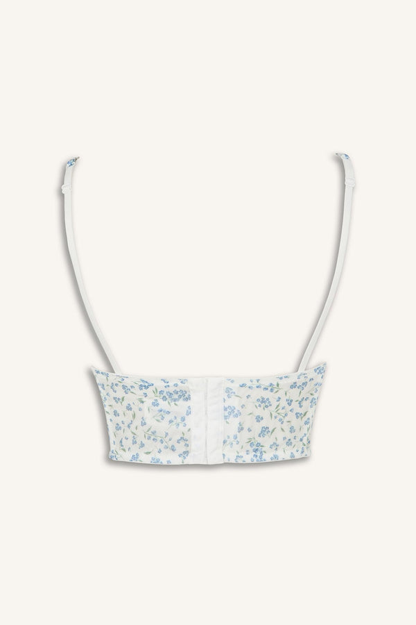 Floral Thin Strap Lace Detailed Light Blue Pajama Top