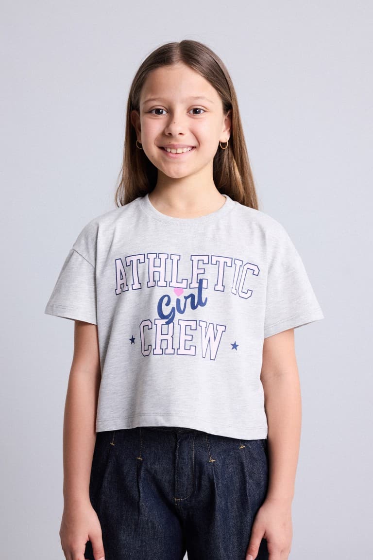Crew Neck Printed Short Sleeve T-Shirt Girls