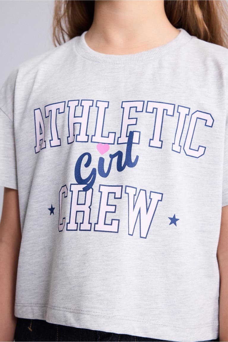 Crew Neck Printed Short Sleeve T-Shirt Girls