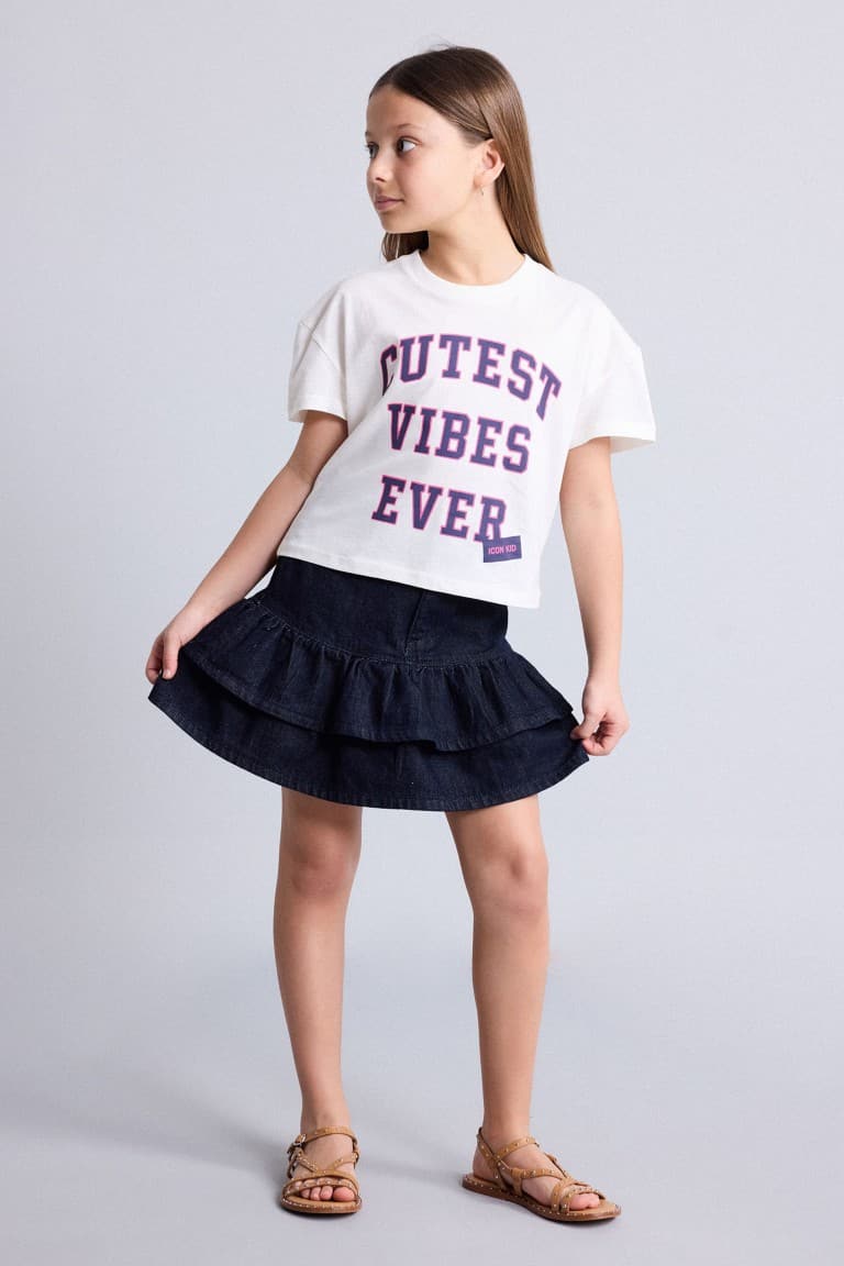 100% Cotton Crew Neck Printed Short Sleeve T-Shirt Girls