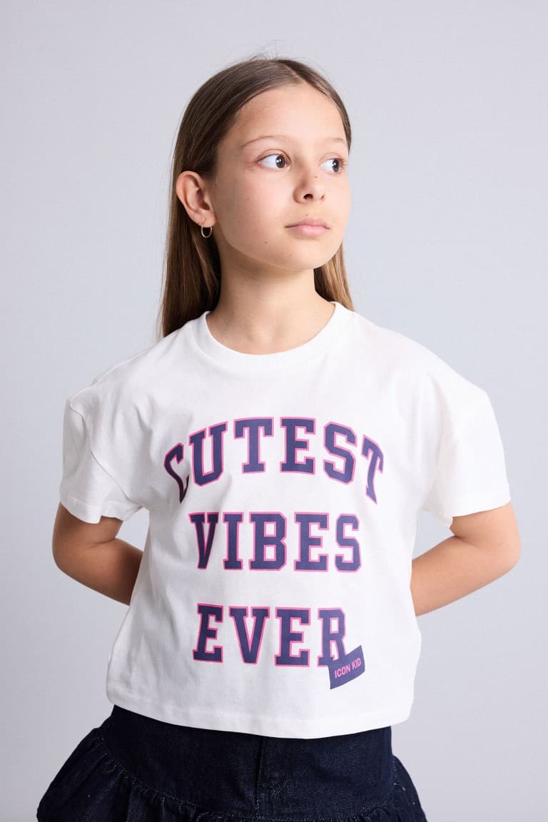 100% Cotton Crew Neck Printed Short Sleeve T-Shirt Girls