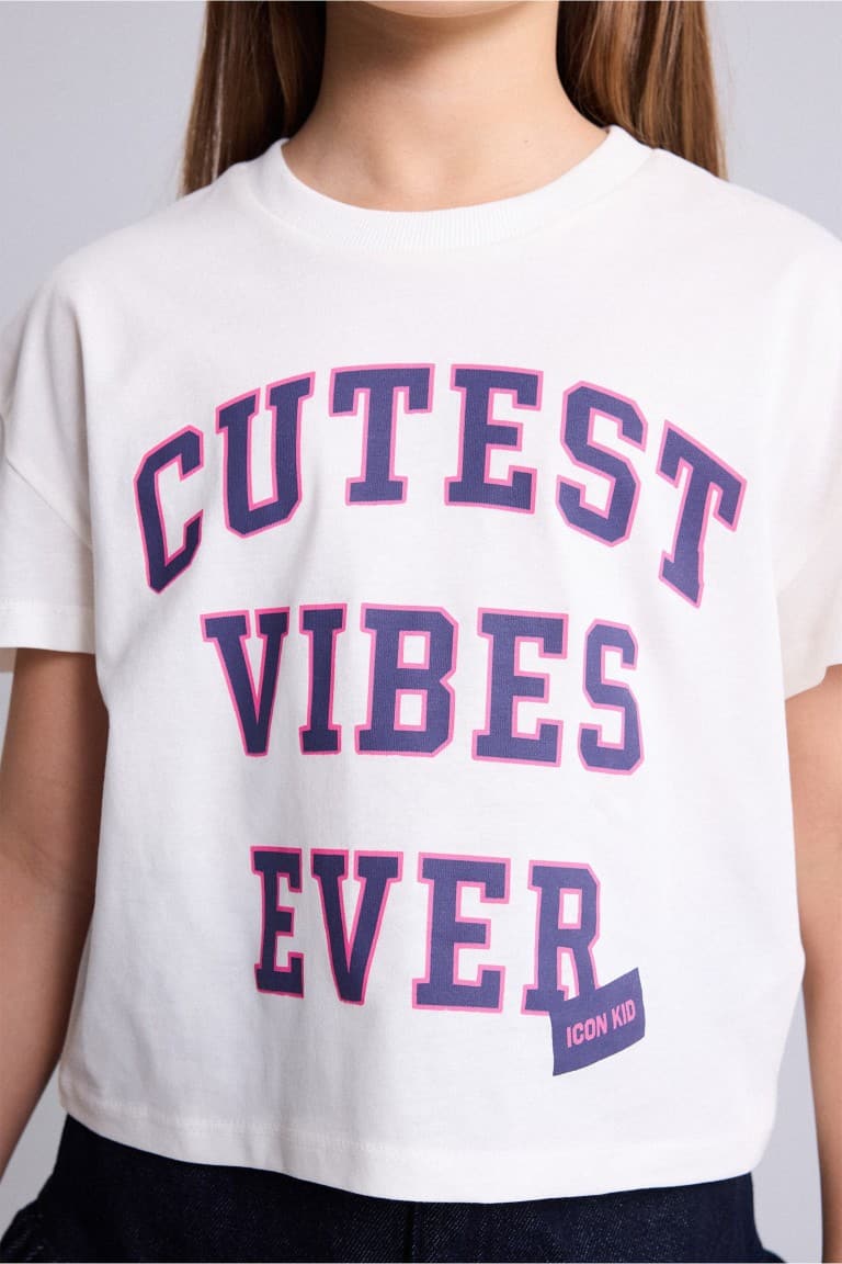 100% Cotton Crew Neck Printed Short Sleeve T-Shirt Girls