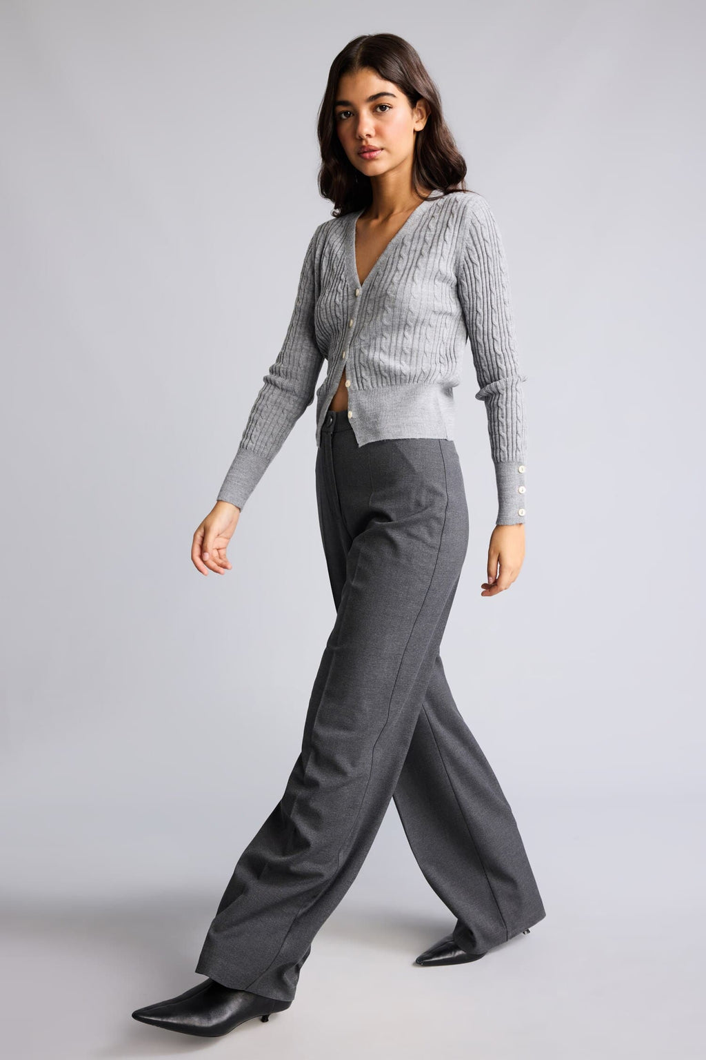 Straıght Fit High Waist Standard Size Flannel Trousers