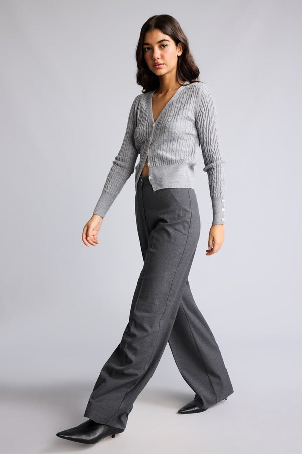 Straıght Fit High Waist Standard Size Flannel Trousers