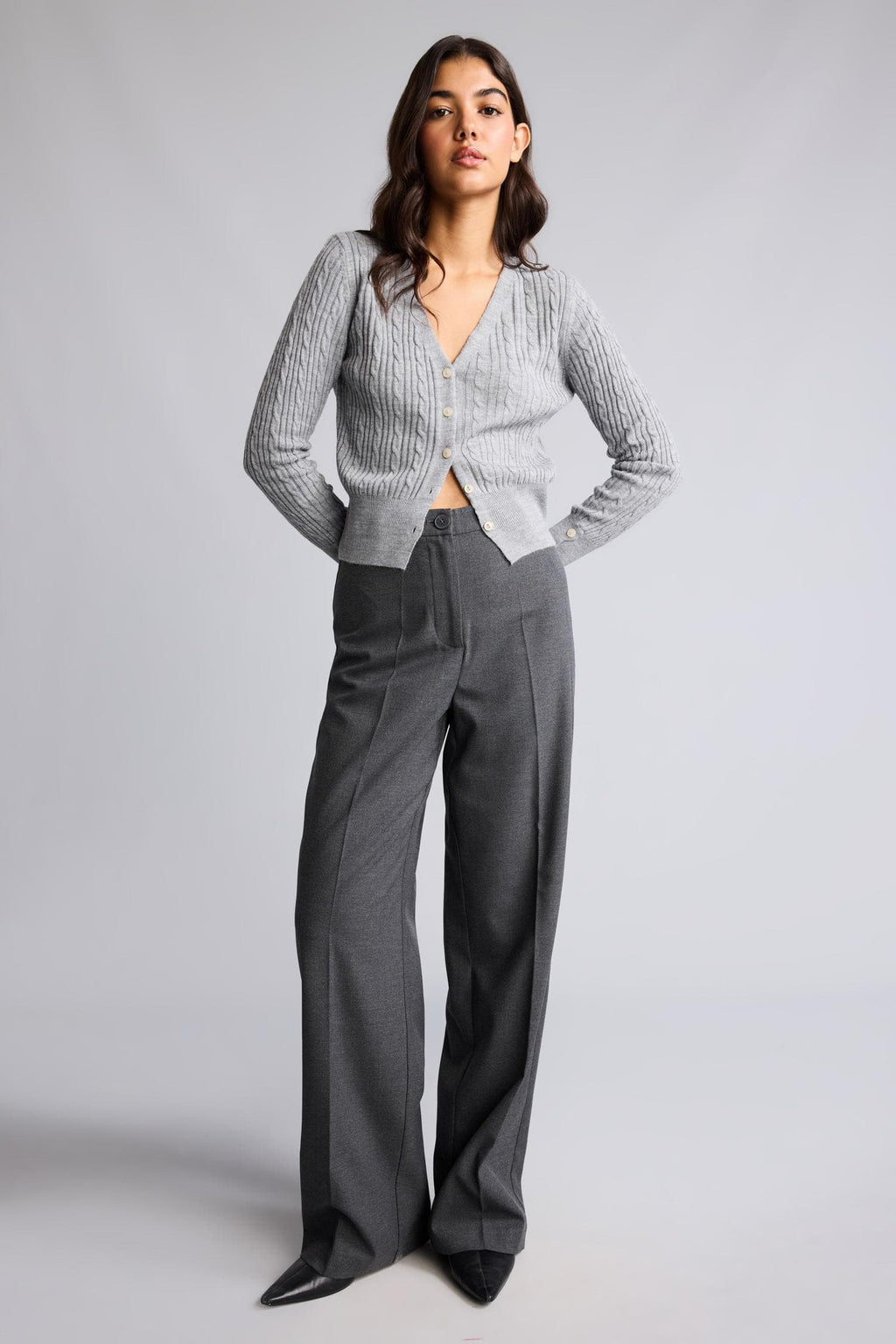 Straıght Fit High Waist Standard Size Flannel Trousers