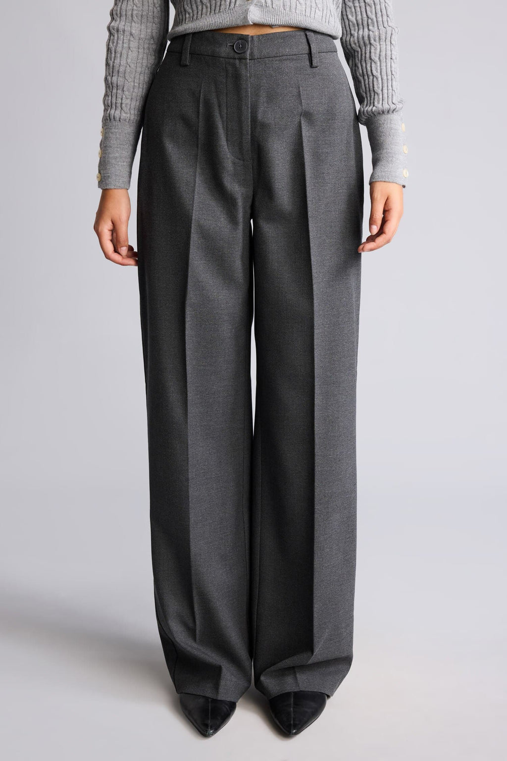 Straıght Fit High Waist Standard Size Flannel Trousers