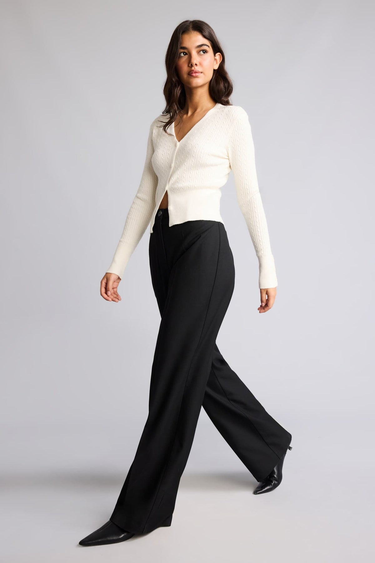 Straıght Fit High Waist Standard Size Flannel Trousers