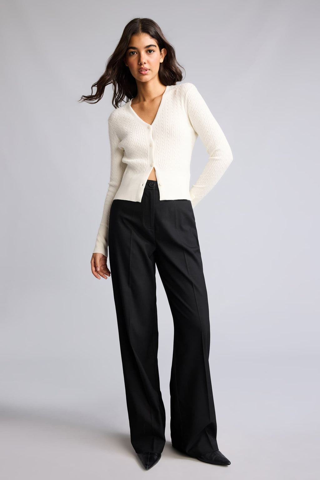 Straıght Fit High Waist Standard Size Flannel Trousers