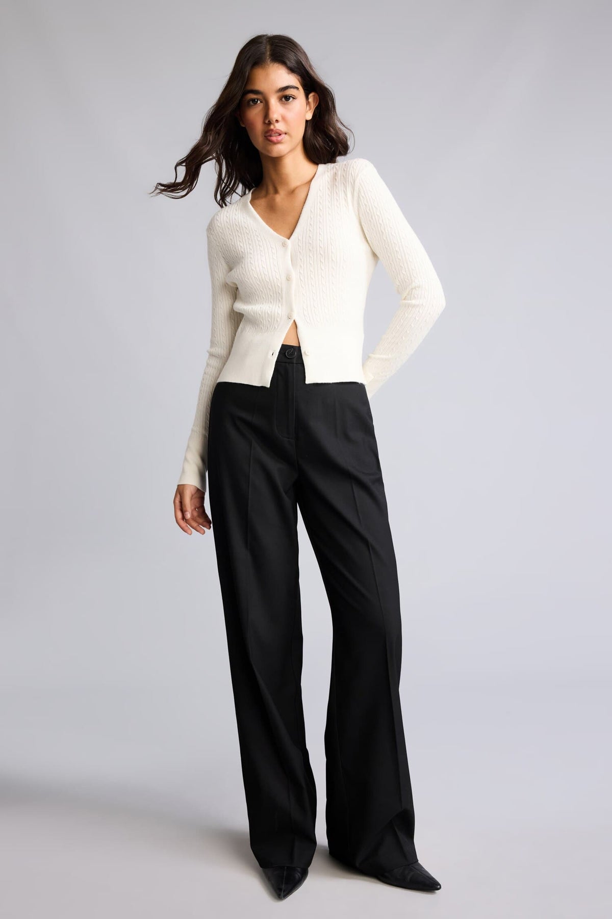 Straıght Fit High Waist Standard Size Flannel Trousers