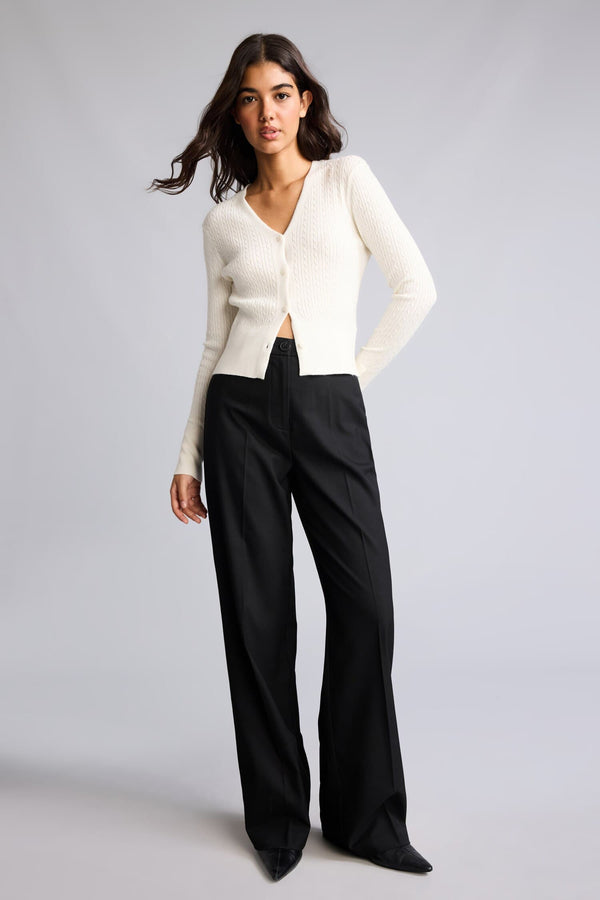 Straıght Fit High Waist Standard Size Flannel Trousers