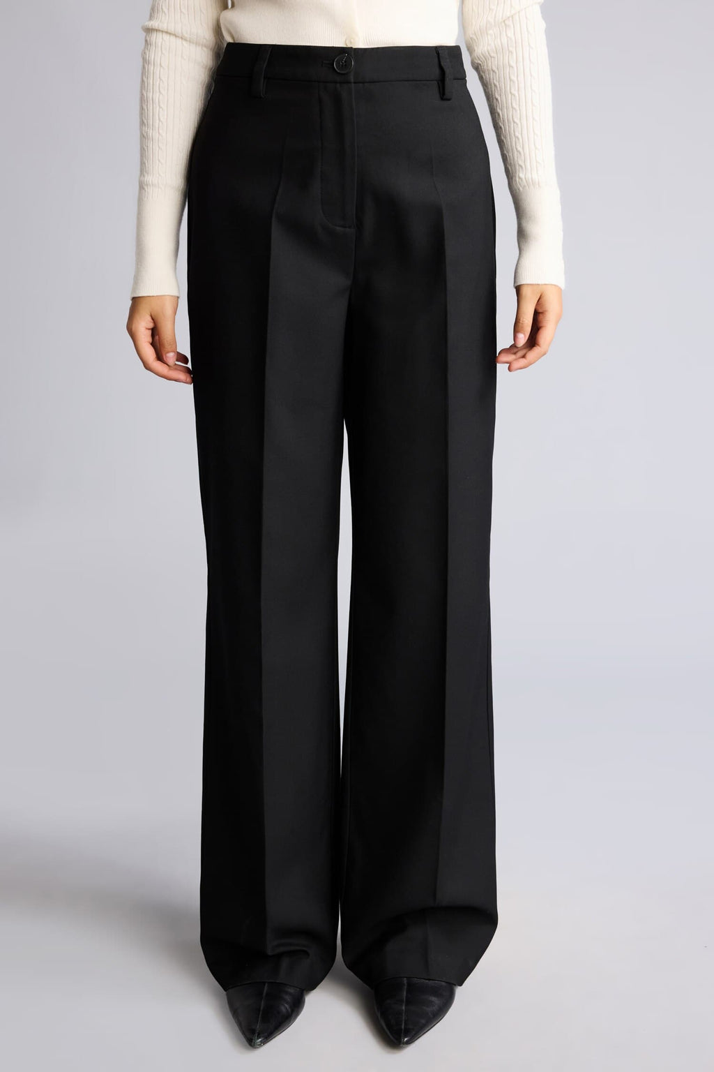 Straıght Fit High Waist Standard Size Flannel Trousers