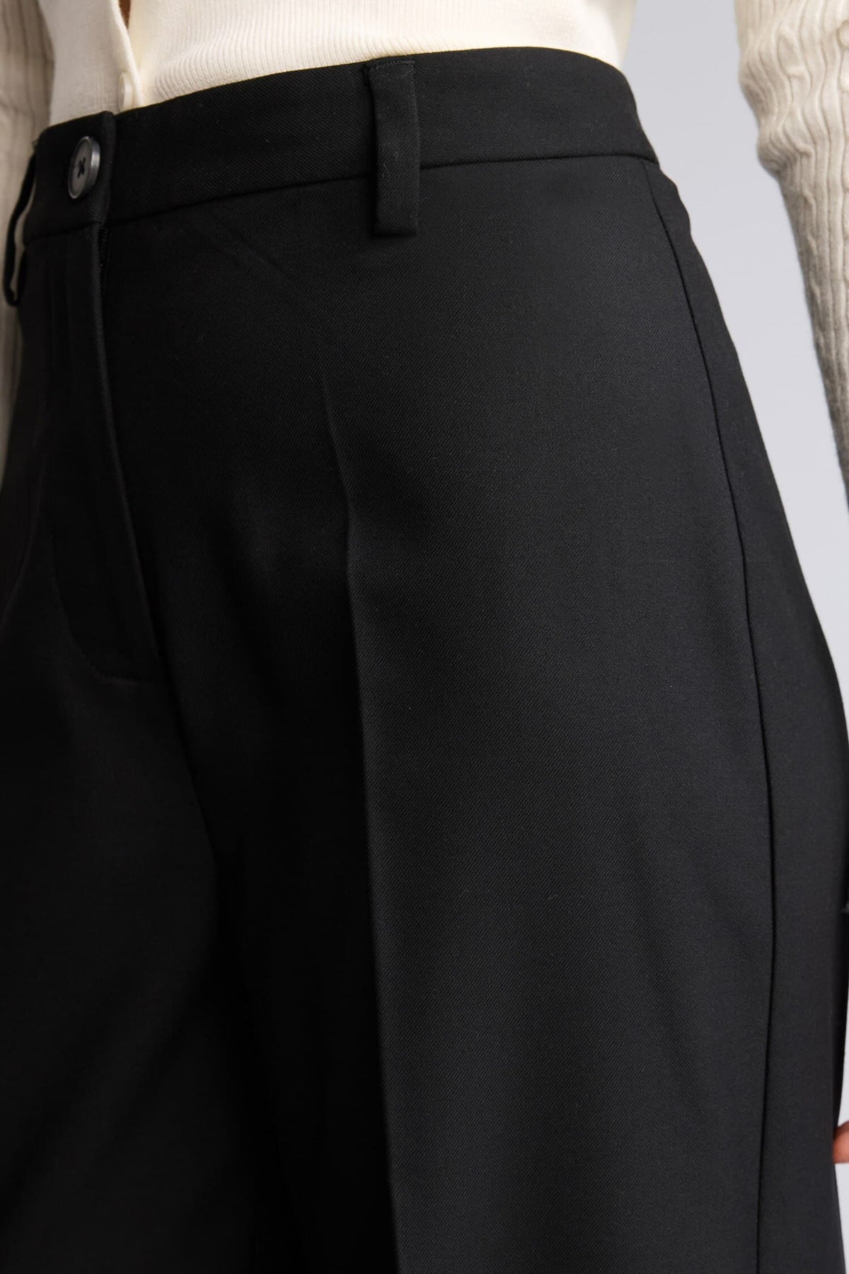 Straıght Fit High Waist Standard Size Flannel Trousers