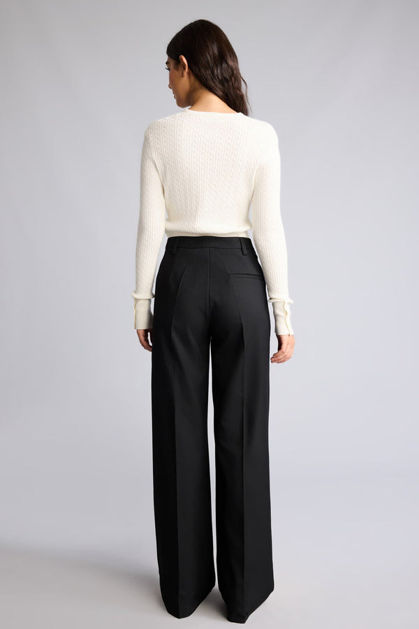 Straıght Fit High Waist Standard Size Flannel Trousers