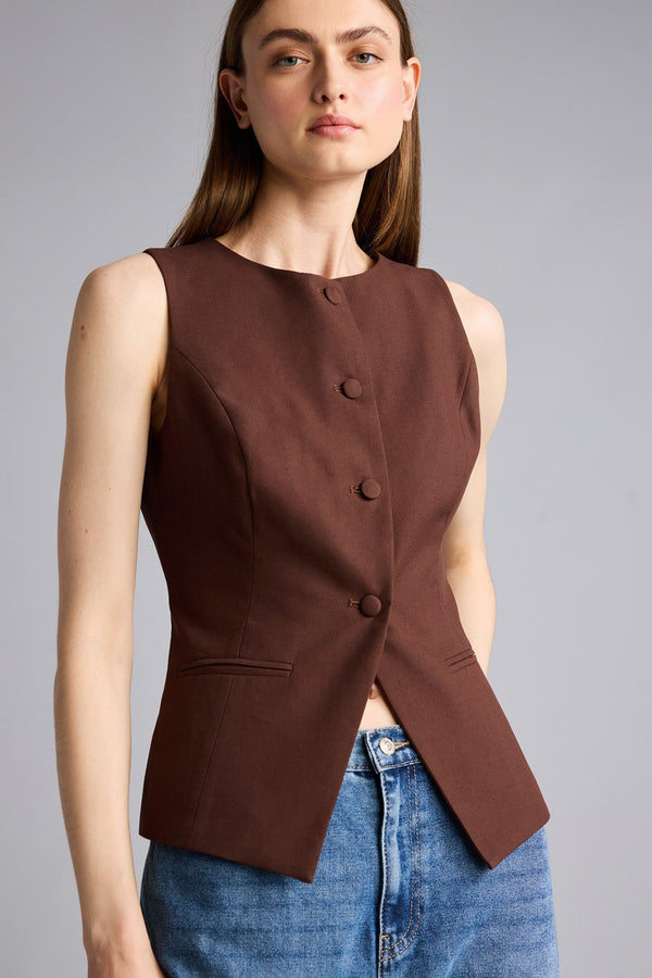 Linen Blend Buttoned Vest